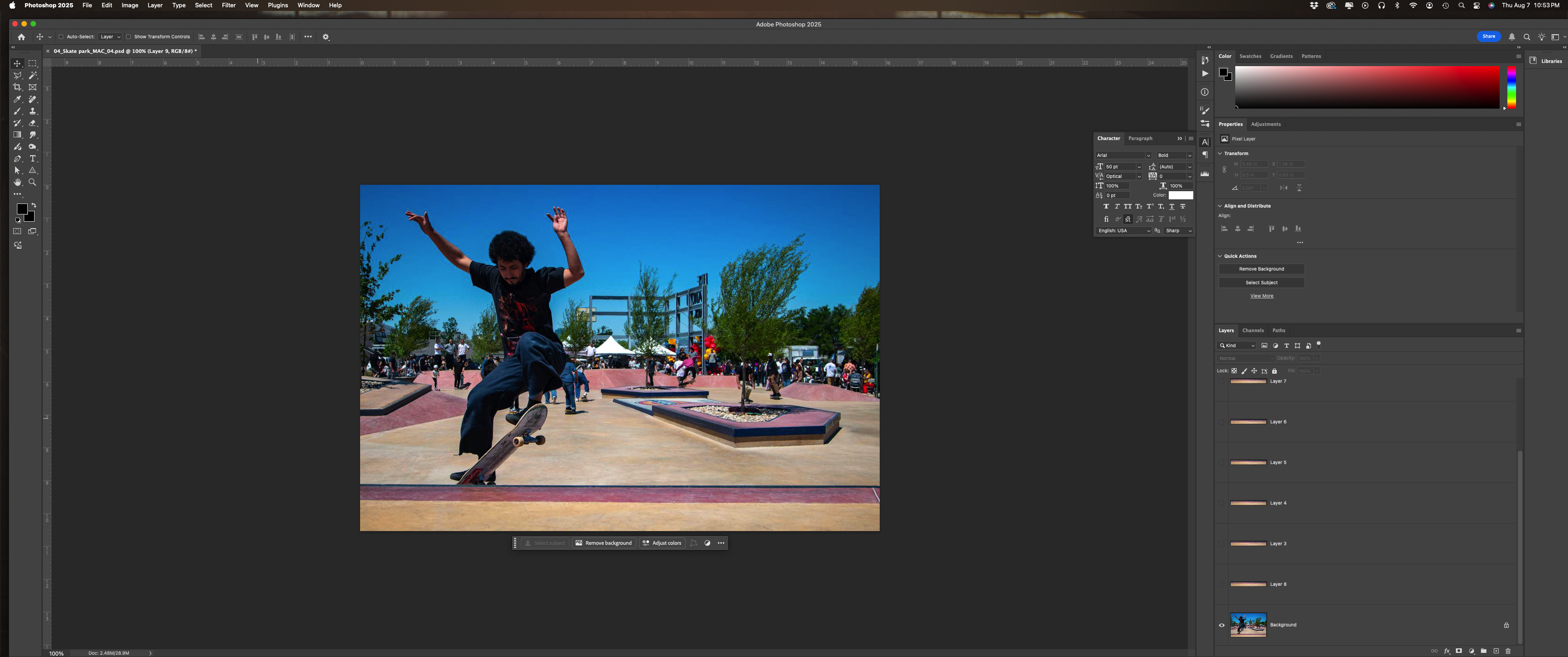 Original skateboarding photo opened in Photoshop